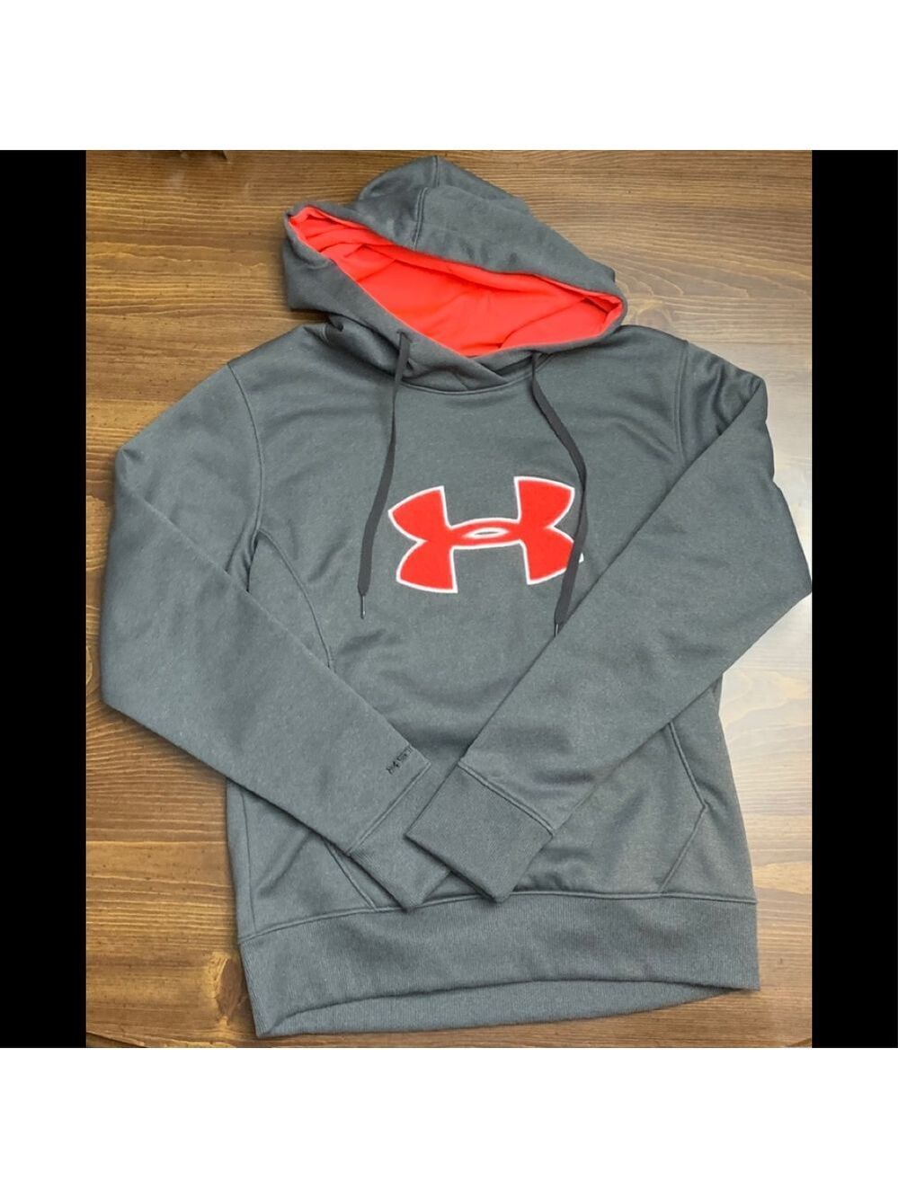 Gray & Pink Under Armour Hooded Logo Sweatshirt, Size Small